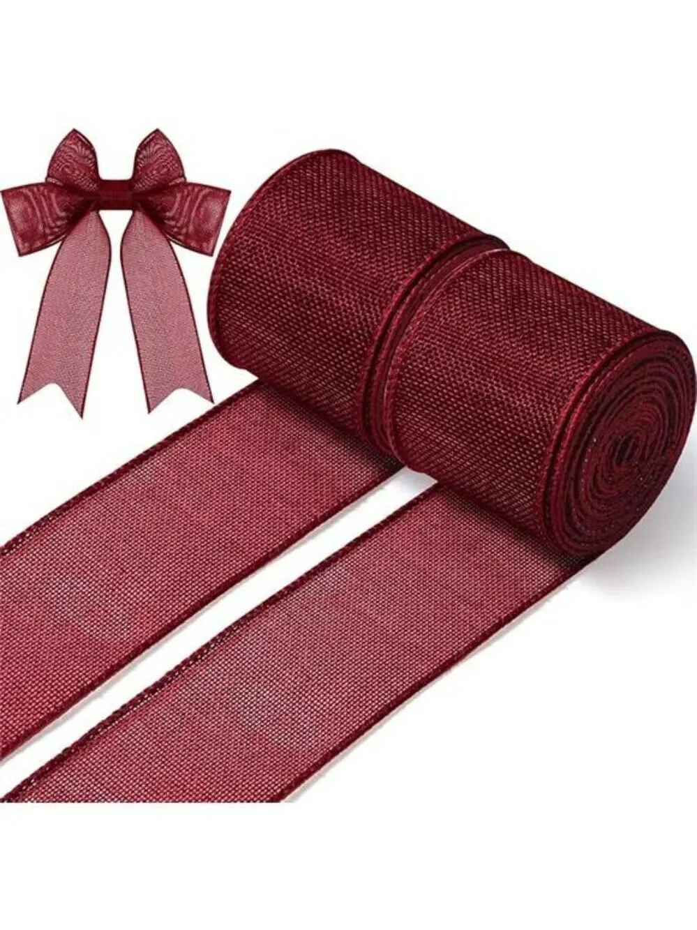 Burgundy Burlap Wired Ribbon 2 5 Inch x 10 Yards Roll for Wreaths Bows Crafts